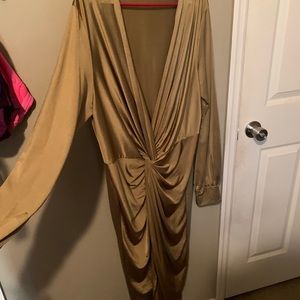 Plus Twist front plunge slinky midi dress (olive)